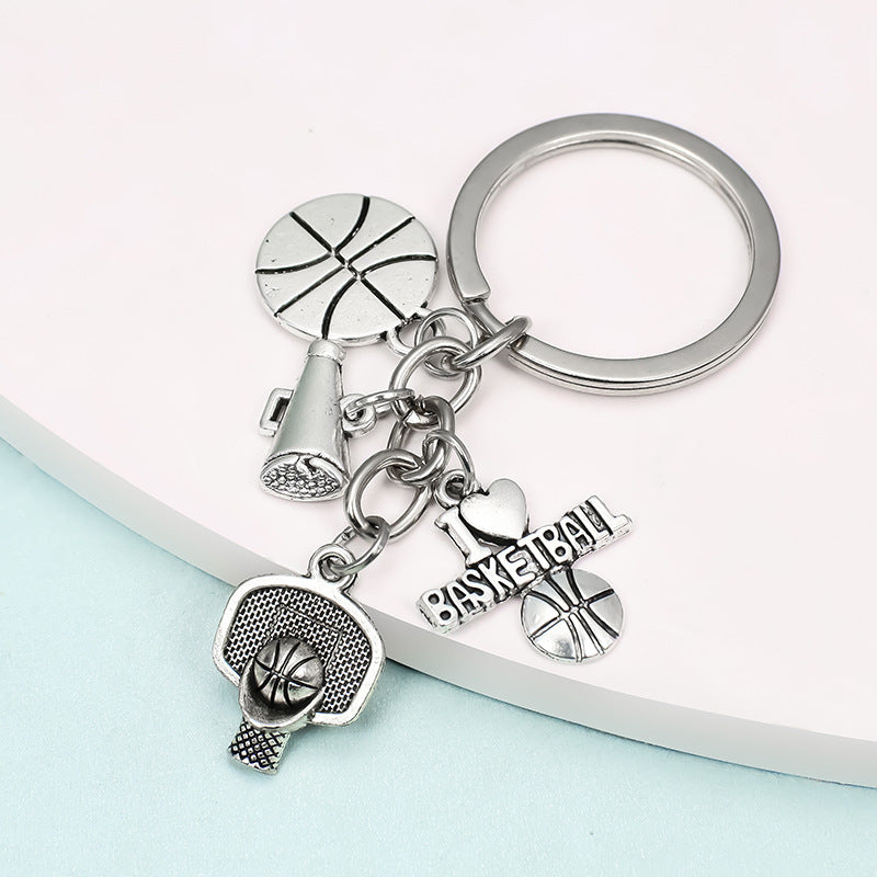 Wholesale 10PCS Alloy Antique Silver Plated Sports Ball Keychain